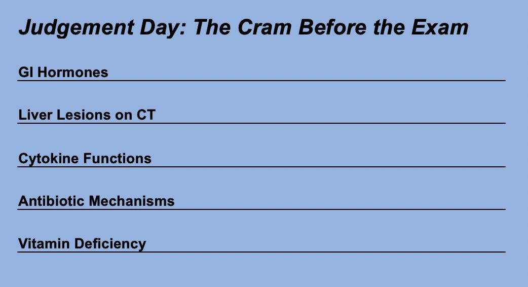 OperativeReview's tweet image. ABSITE Gift:
operativereview.com/judgement-day

A 15-minute rapid-review of the high-yield but often forgotten subjects for the night before. Good luck to everyone!