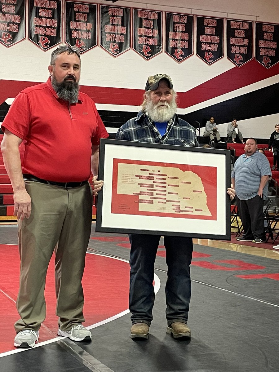 ScoutWrestling's tweet photo. Before the dual, the first Scout state champ,  Jerry Proskovec,  donated his winning bracket to be hung for display. https://t.co/SIrjwesbkF