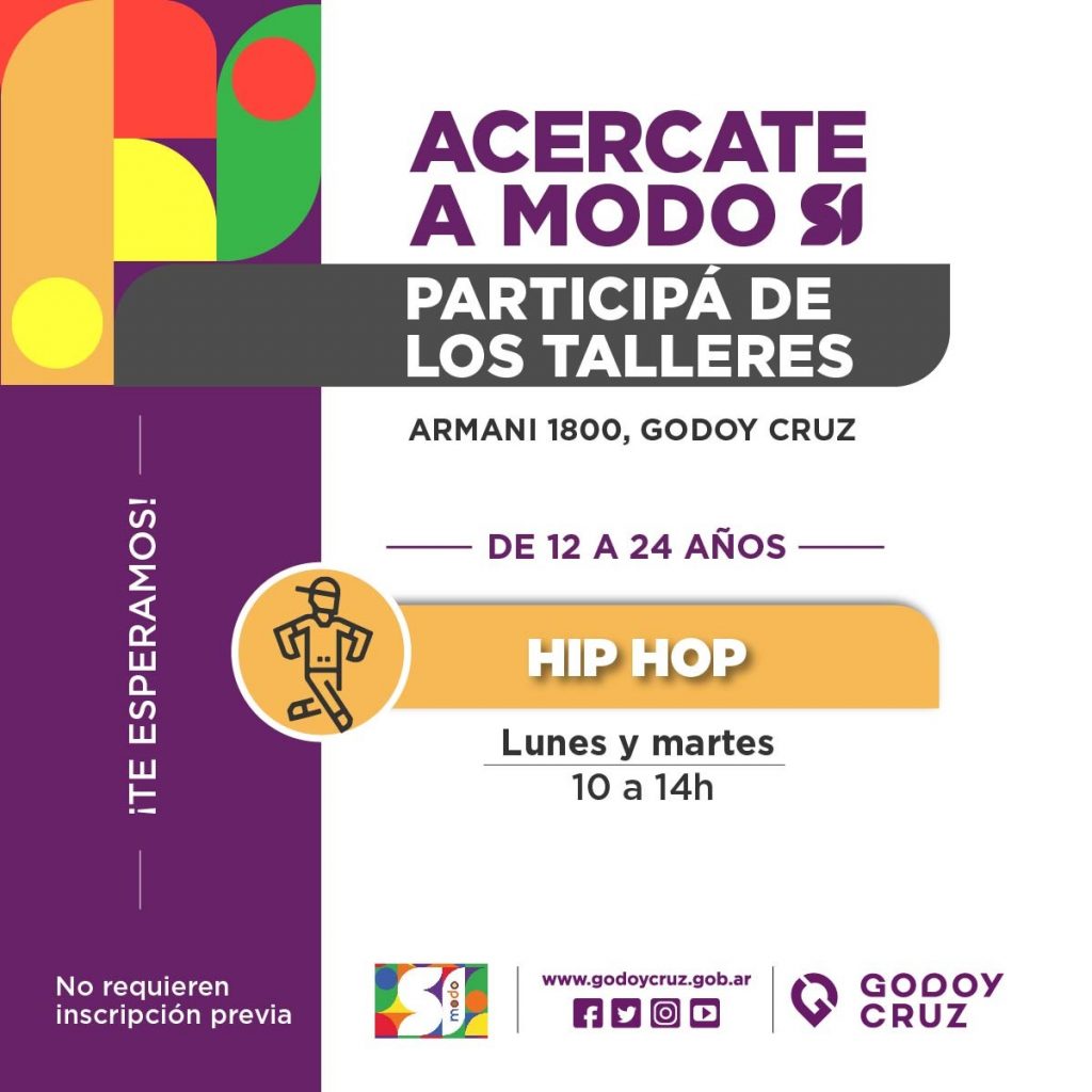 GodoyCruzJoven's tweet photo. ‼️Imperdibles actividades en #ModoSi

👉Vení a moverte este viernes 27/1 a las 10hs 
👉Sumate al taller de Hip Hop lunes y martes de 10 a 14h

ℹ️Entrá en la nota y conocé detalles de las propuestas https://t.co/SFwEIIqdXv https://t.co/ebyPKOUfex