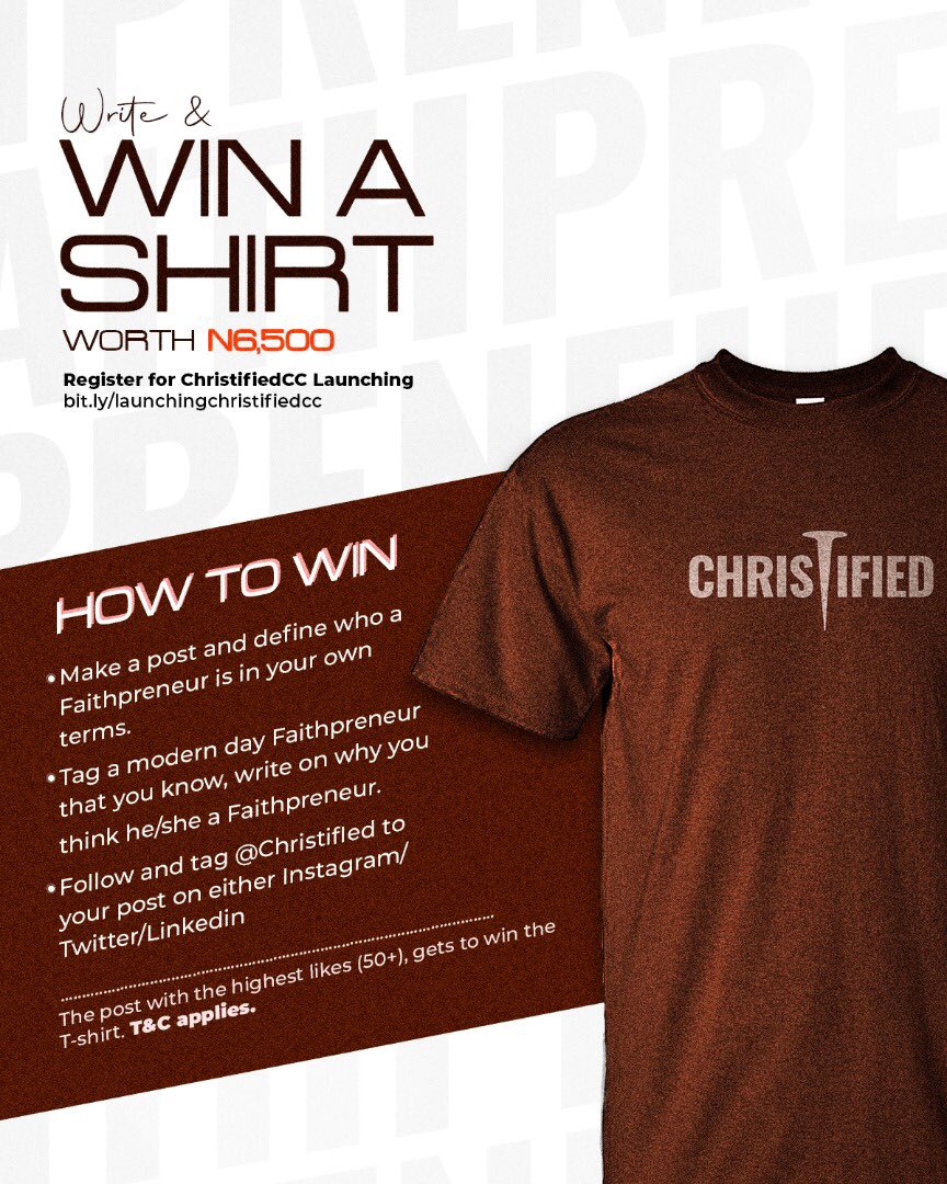 ChristifiedCC's tweet photo. Have you made your entry? The winner will be declared across our social media platforms on the 28th of January 😋

#christifiednation #streetware #Christified #faithbased #christiantshirts #comingsoon #launchingsoon #JesusIsLord #christianliving https://t.co/0XUedQsTcn