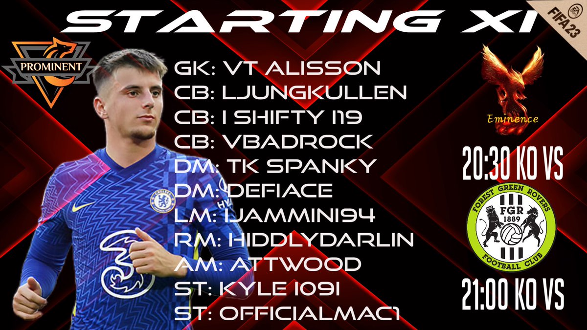 Tonight’s starting XI for our L1 fixtures in the <a href="/OfficialVPG/">Virtual Pro Gaming</a>