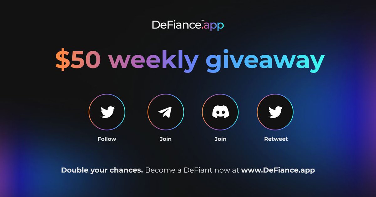 Roadmap &amp; Token Reveal.

🎁 $25 to a DeFiant who completes various Twitter-based tasks this week: dashboard.defiance.app/tasks-center

📅 January 27 at 21 UTC.
🔁 Retweet &amp; Follow <a href="/lupaleptic/">Lupa</a>.

🎁 $25 to a DeFiant who joins the AMA: discord.gg/96Rcr4cpES?eve…

#DeFianceApp #Giveaway #Airdrop