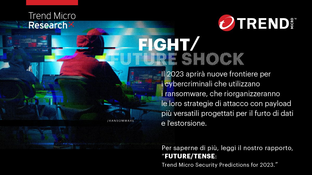 alex_galimi's tweet photo. I cybercriminali che utilizzano #Ransomware saranno costretti a inventare minacce più temibili, concentrandosi maggiormente su furto di dati ed estorsione. Scopri di più nel nostro rapporto #predictions 2023: https://t.co/IKAtf2l8LP https://t.co/KIkP2Yjniz