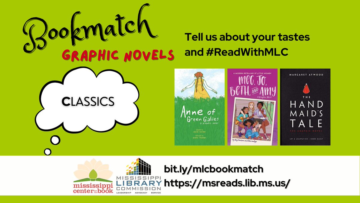 MSLibraryComm's tweet photo. February's square on the #ReadWithMLC #ReadingChallenge is to read a comic or graphic novel! Not sure where to start? 🤔 Check out an adaptation of a book you already know! #MSLibraries #LibraryLife https://t.co/UluLZ4AwLG