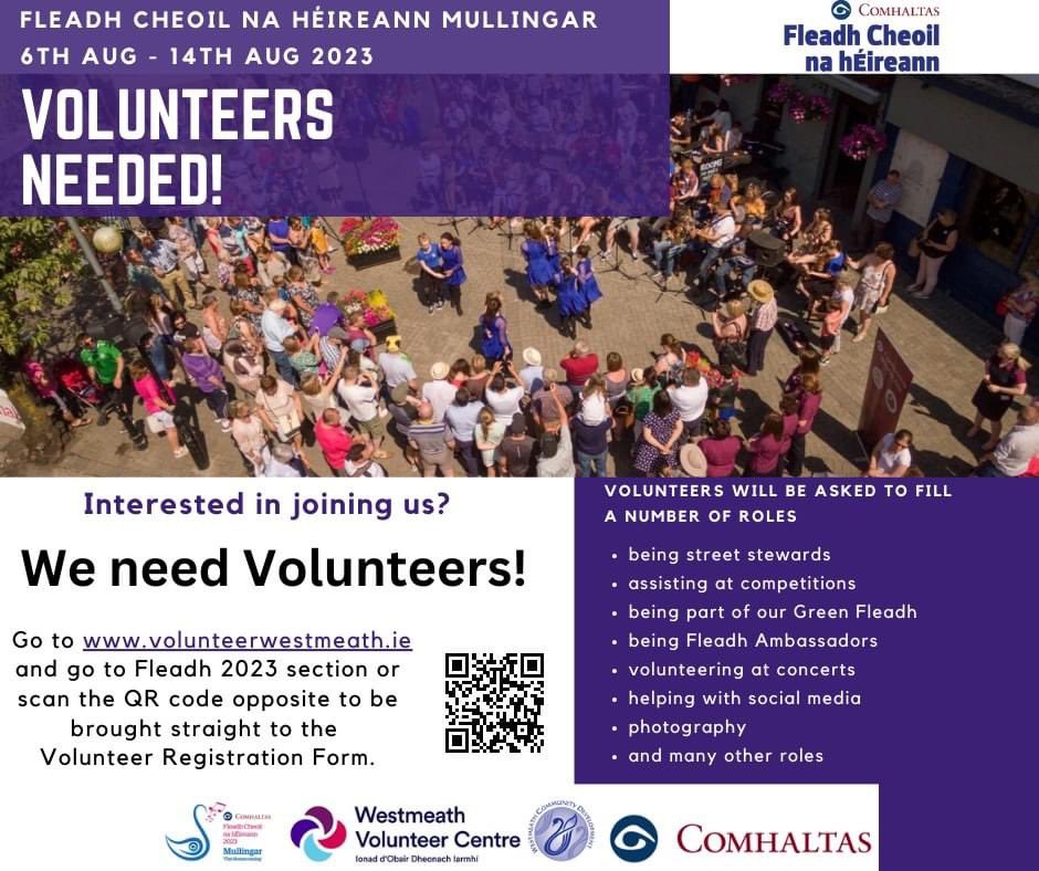 Westmeath Volunteer (@volunteerwestme) on Twitter photo Are you interested in volunteering for <a href="/fleadhcheoil/">Comhaltas Fleadh Cheoil</a> an hÉireann Mullingar 2023?. Following on from the success of 2022, We are now looking for volunteers to get involved for 2023. Go to volunteerwestmeath.ie/fleadh/ to find out more. @WestmeathComDev <a href="/westmeathcoco/">Westmeath County Council</a> <a href="/JuliaDalton3/">Julia Dalton</a> Are you interested in volunteering for <a href="/fleadhcheoil/">Comhaltas Fleadh Cheoil</a> an hÉireann Mullingar 2023?. Following on from the success of 2022, We are now looking for volunteers to get involved for 2023. Go to volunteerwestmeath.ie/fleadh/ to find out more. @WestmeathComDev <a href="/westmeathcoco/">Westmeath County Council</a> <a href="/JuliaDalton3/">Julia Dalton</a>