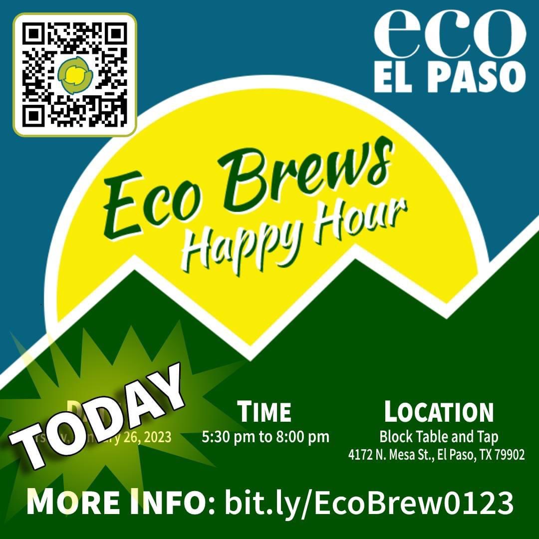 Join us tonight for #EcoBrews hosted by @Eco_ElPaso! ☀️🌳☀️🌳☀️

Location: Block Table & Tap
4172 N. Mesa St., El Paso, TX 79902

Time: 5:30 p.m. - 8:00 p.m. 
🥂#Cheers🍻

#EcoElPaso #Eco #ElPaso #Texas