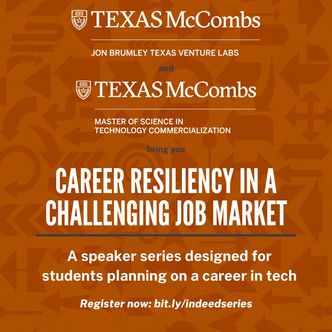 Texas Venture Labs (@txventurelabs) on Twitter photo Join <a href="/UTexasMSTC/">Texas McCombs MSTC</a> & <a href="/TXVentureLabs/">Texas Venture Labs</a> for a “Career Resiliency in a Challenging Job Market” speaker series. Experts in tech recruiting will provide advice on growing & maintaining a strong network as students launch into a tech career. Register here: bit.ly/IndeedSeries 🤘 Join <a href="/UTexasMSTC/">Texas McCombs MSTC</a> & <a href="/TXVentureLabs/">Texas Venture Labs</a> for a “Career Resiliency in a Challenging Job Market” speaker series. Experts in tech recruiting will provide advice on growing & maintaining a strong network as students launch into a tech career. Register here: bit.ly/IndeedSeries 🤘