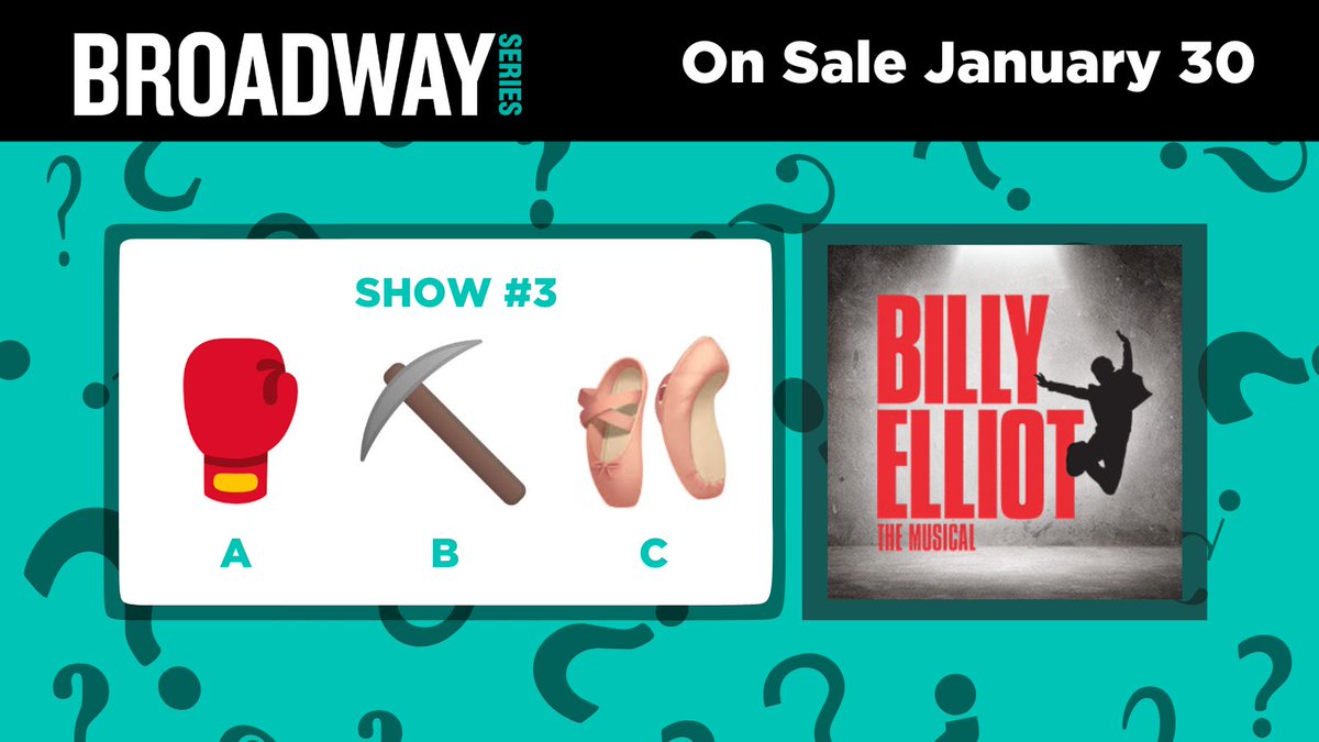 ParamountAurora's tweet photo. The #BroadwaySeries emojis explained!
Boxing Glove: Billy takes boxing lessons!
Pickaxe: The coal miners go on strike in the show!
Ballet Shoes: Billy Elliot takes ballet classes!
Subscriptions go on sale January 30! https://t.co/EH8CaU7kc6
#musicaltheater #subscriptions https://t.co/wmaFtFdHMF