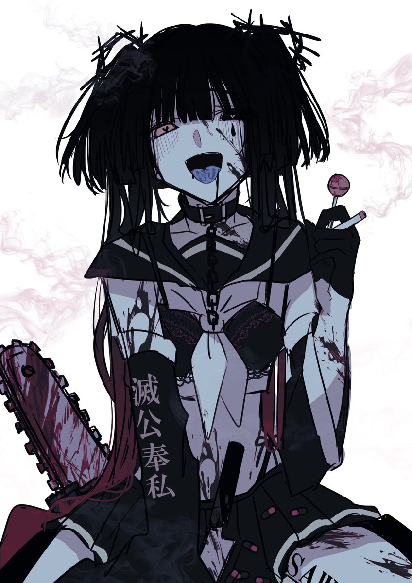 1girl bangs black gloves black hair black skirt blood candy  illustration images