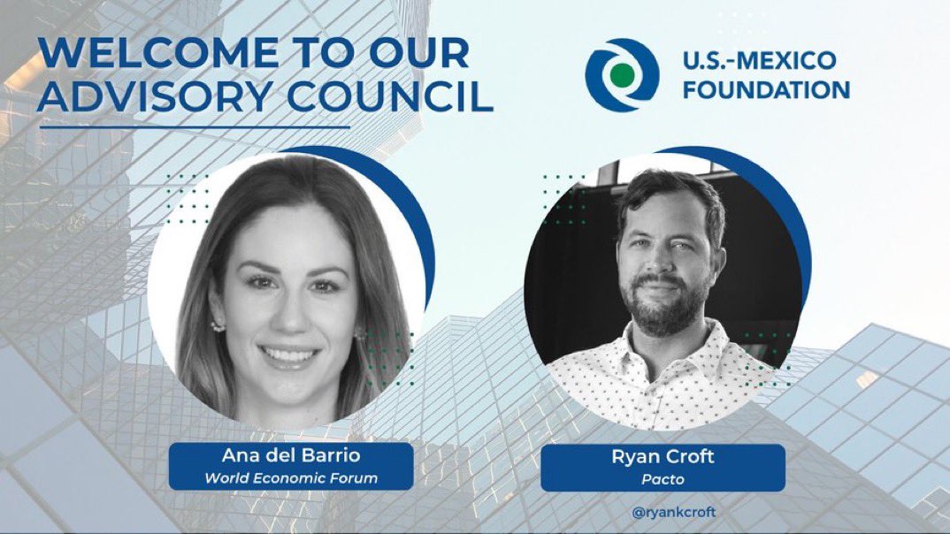 ryankcroft's tweet image. I am honored to represent @PagaPacto on the @USMexicoFound Advisory Council for Entrepreneurship. 
The USMF is the leading association promoting cooperation and bilateral economic ties between the US and Mexico. 
Mil gracias a @enriqueperret y equipo por la oportunidad! 🚀