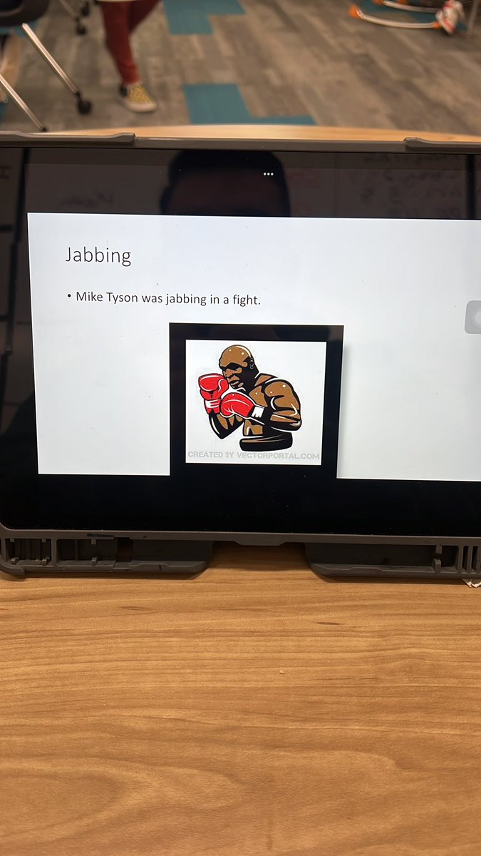 One of our vocabulary words of the week was jabbing. This was one of the examples from my student.