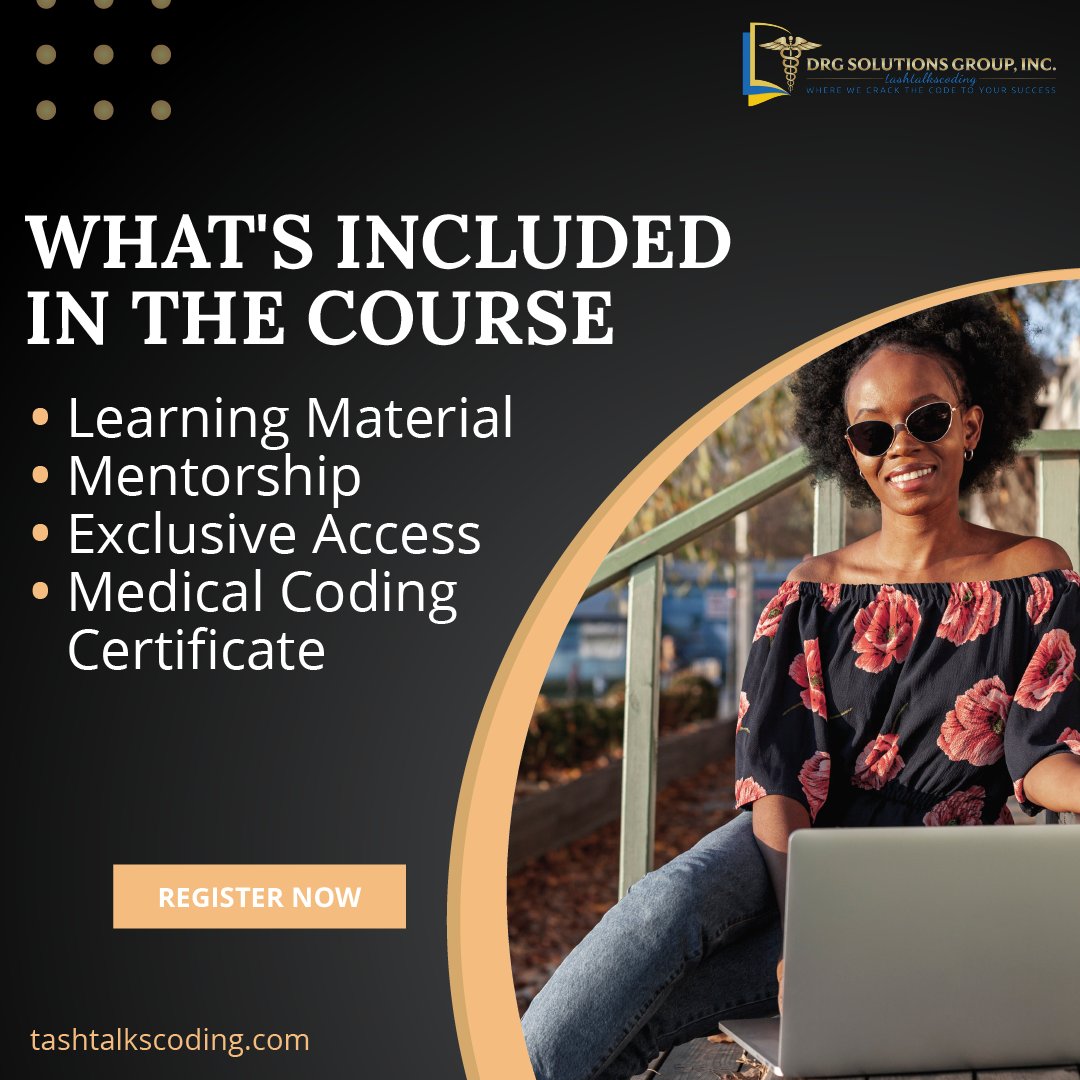 tashtalkscoding's tweet image. What's included in the course: 
- Learning Material
- Mentorship
- Exclusive Access
- Medical Coding Certificate
tashtalkscoding.com 🎉
.
.
.
.
#tashtalkscoding #careeradvancement #6figureincome #careerguide #flexibleschedule