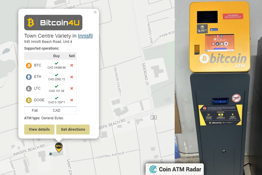 CoinATMRadar's tweet photo. Check this out! Newly installed @generalbytes #bitcoin ATM at Town Centre Variety in #Innisfil 🇨🇦. Operated by @bitcoin4uCA. Supported coins: #BTC, #ETH, #LTC, #DOGE
https://t.co/n4PyyaI2Zd https://t.co/bBiprxH6xU