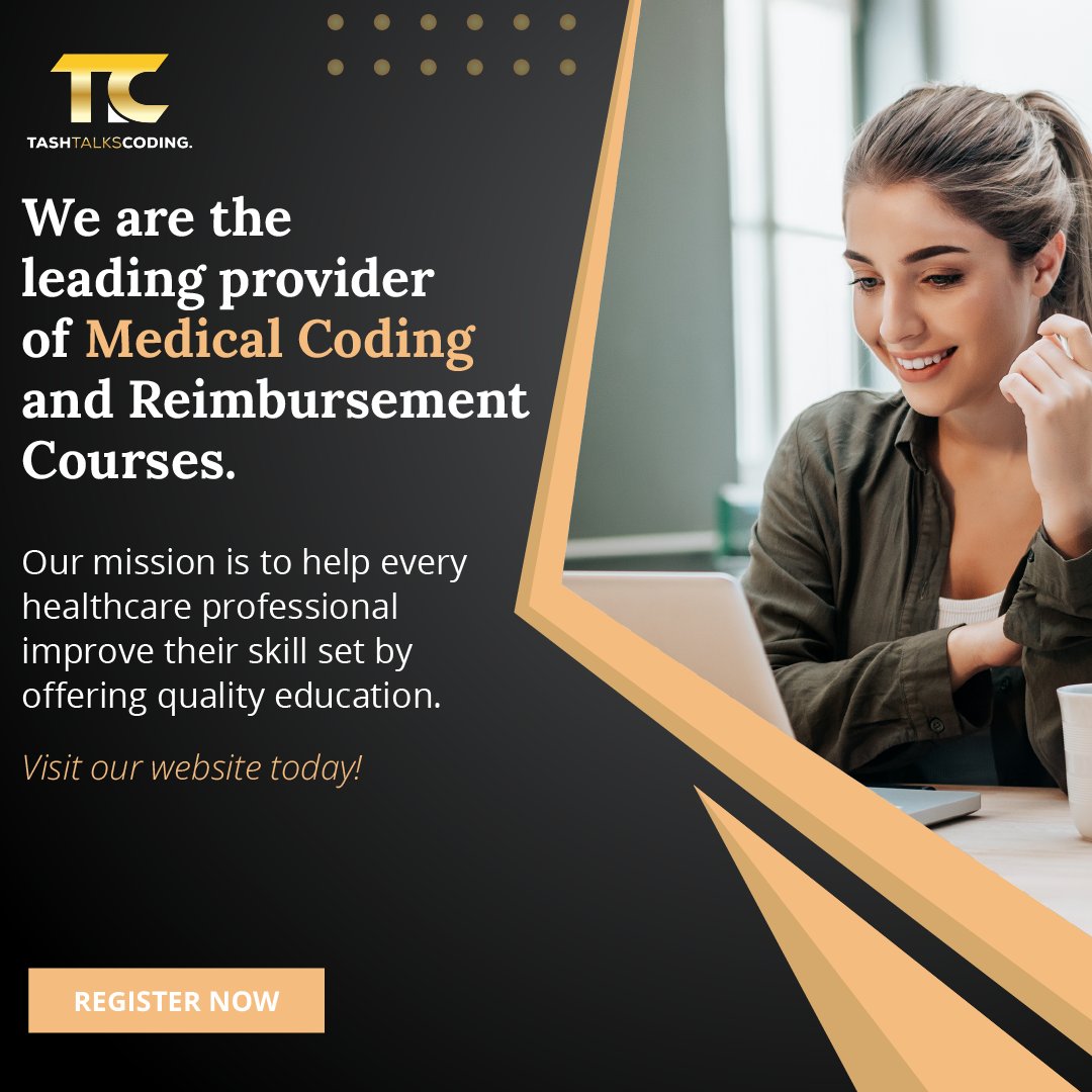 tashtalkscoding's tweet image. We are the leading provider of Medical Coding and Reimbursement Courses! 
Click the link to find out more: tashtalkscoding.com 🎉
#tashtalkscoding #careeradvancement #6figureincome #careerguide #flexibleschedule #worklifebalanced