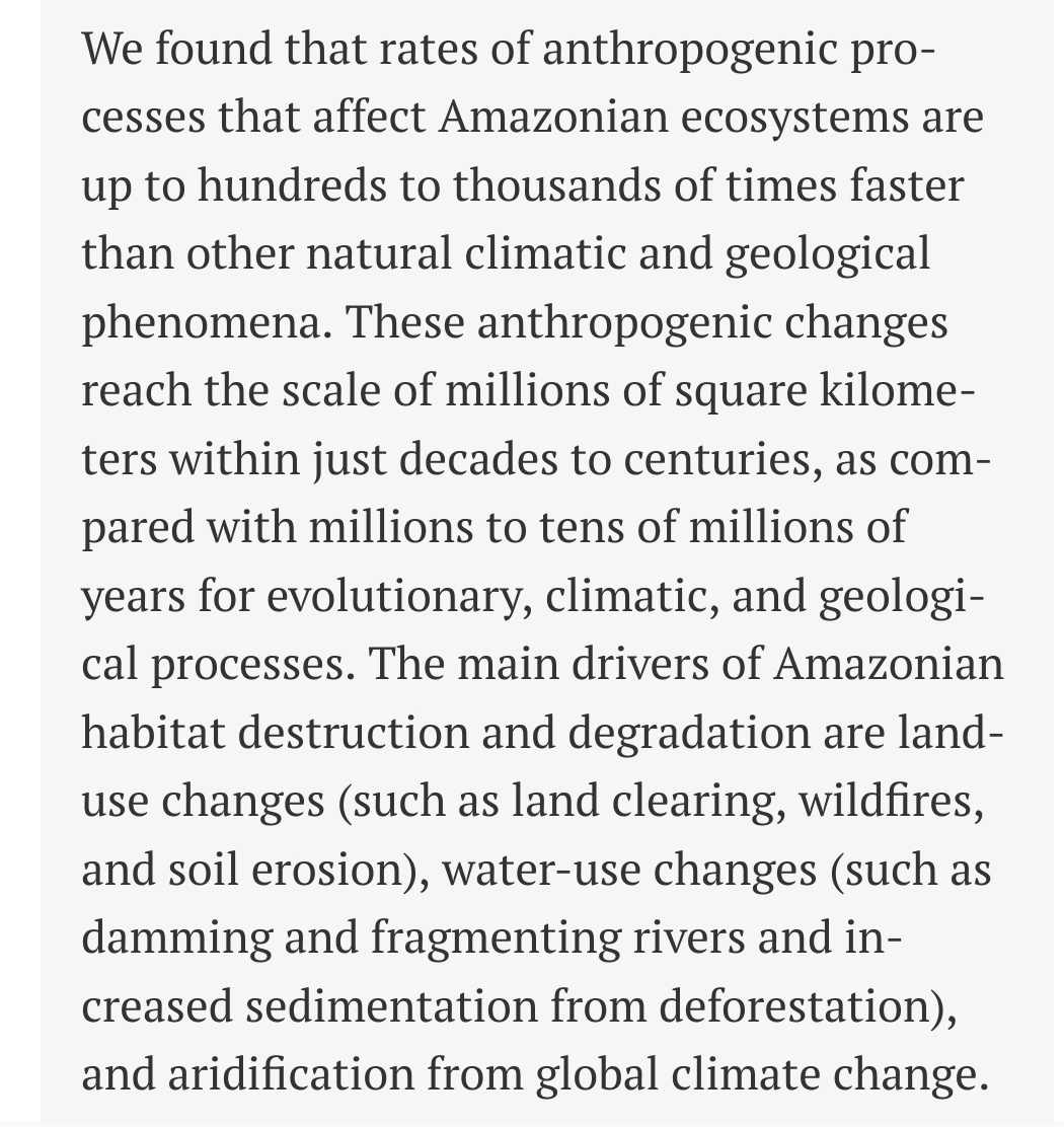 BREAKING: Losing the Amazon rainforest

The Amazon is now perched to transition rapidly from a largely forested to a nonforested landscape, and the changes are happening much too rapidly for Amazonian species, peoples, and ecosystems to respond adaptively. 🧵