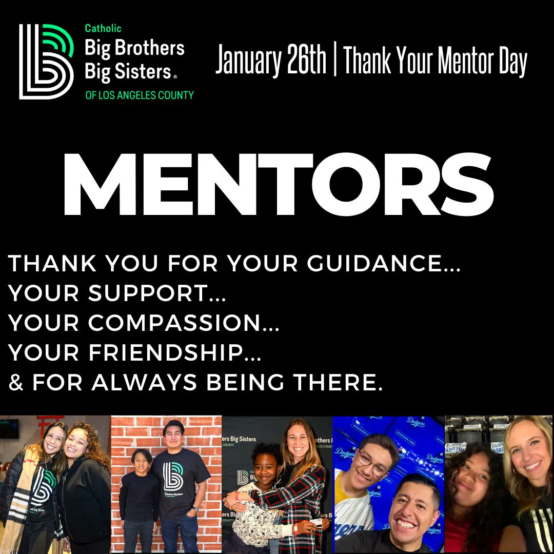 CBBBSLA's tweet photo. Mentors, THANK YOU for all that you do. We appreciate your dedication to your mentee and for serving as an additional role model in their life. You are truly making an impact! #ThankYourMentorDay #NationalMentoringMonth https://t.co/xyEj4UmOct