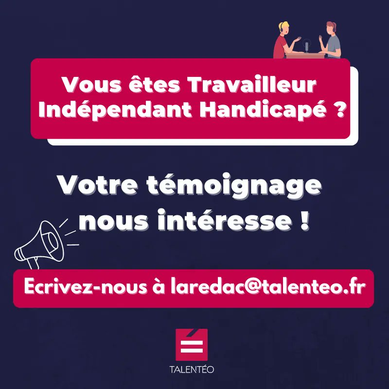 Talenteo's tweet photo. 😎Parce que Talentéo n'existerait pas sans vous, rejoignez la communauté des #TalenTH !
▶️Vous êtes Travailleur Indépendant Handicapé (TIH) ? La parole est à vous !
🗣Ecrivez-nous à laredac@talenteo.fr ou en DM 😉
#handicap #TIH
cc @AccessibleTOUS @pole_emploi @Capemploi_ https://t.co/0XCg1t9Nzz