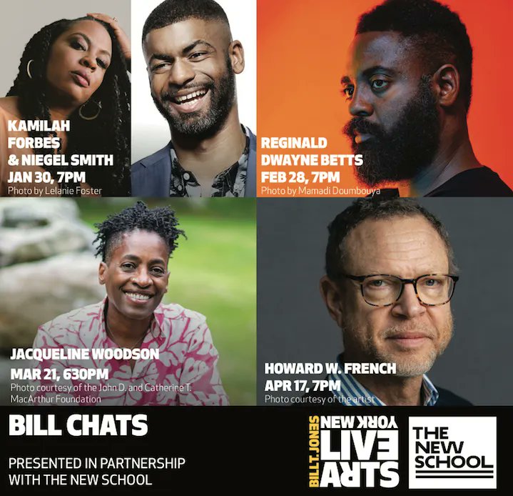 brooklynmuseum's tweet photo. #BKMPicks: @NewYorkLiveArts popular series, Bill Chats returns this spring! The season includes a partnership with @TheNewSchool, where Jones has been named a 2022-2023 Presidential Visiting Scholar. Get tix to all 4 events for $50 when you buy a bundle! https://t.co/tfVQVpZZC7 https://t.co/kDDT4EltyU