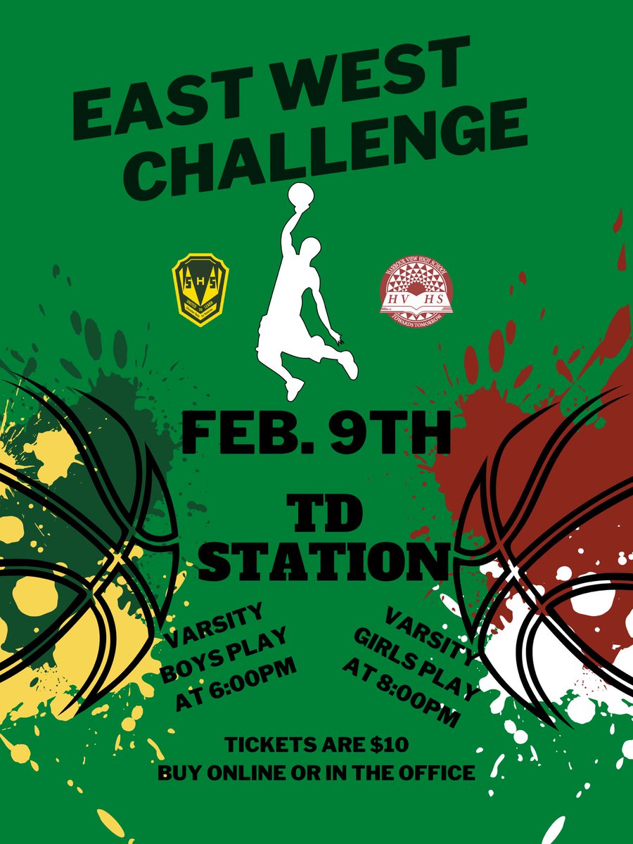 Simonds_HS's tweet image. Save the date!  Feb.9th @TD Station is our annual East-West 🏀 vs ⁦@HVHS_NB⁩! We know what you can do for school spirit so let’s fill the stands in #GreenandYellow💚💛💚💛