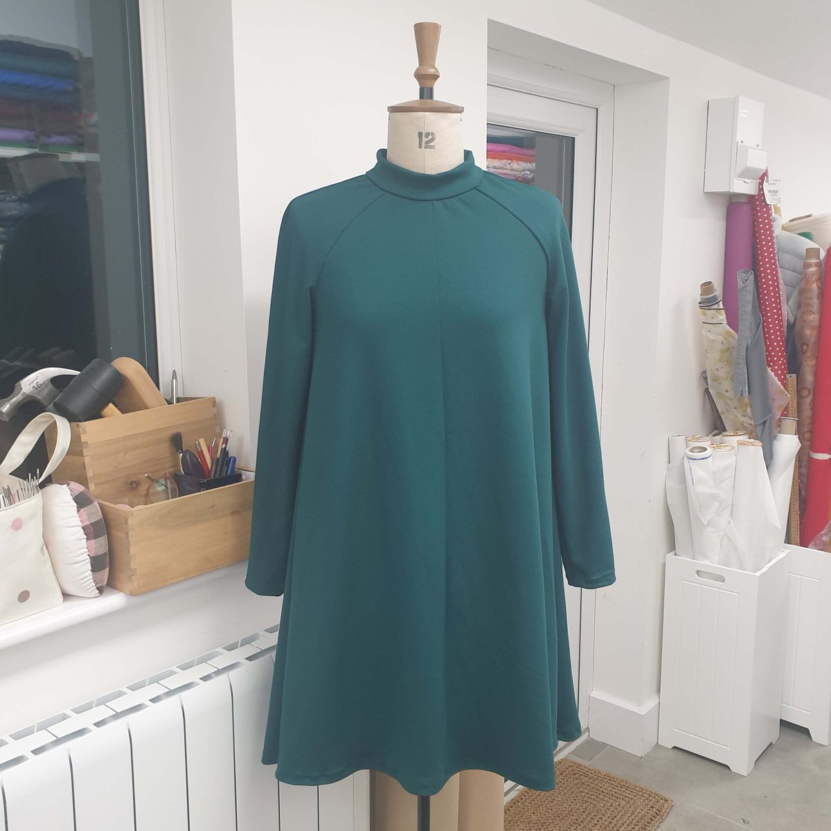 Esme tried sewing with jersey for her second dressmaking project. This lovely viscose Ponte Roma trapeze dress is the lovely result. #dressmakingclasses #learntosew #leicestersewing