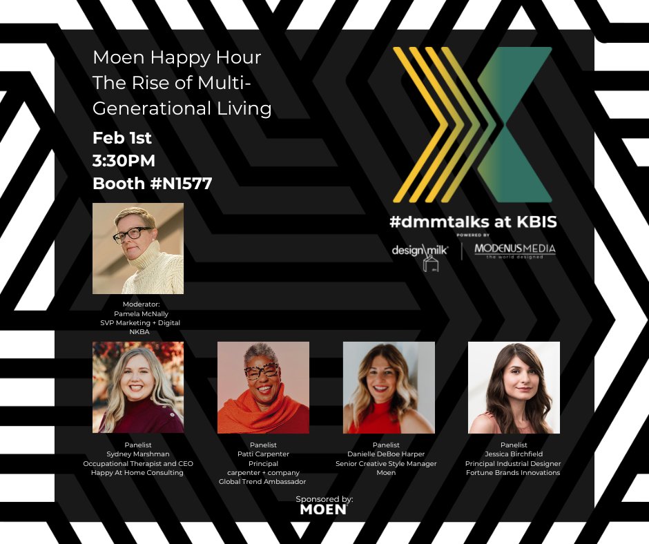 Modenus's tweet image. Join @moen for Happy Hour at #DMMTalks to learn more about how flexibility, accessibility, and a balance of private and common spaces must be considered to support the well-being of all who occupy a home.
RSVP here: pulse.ly/eul5pvy1ze
#KBIS2023 @KBIS