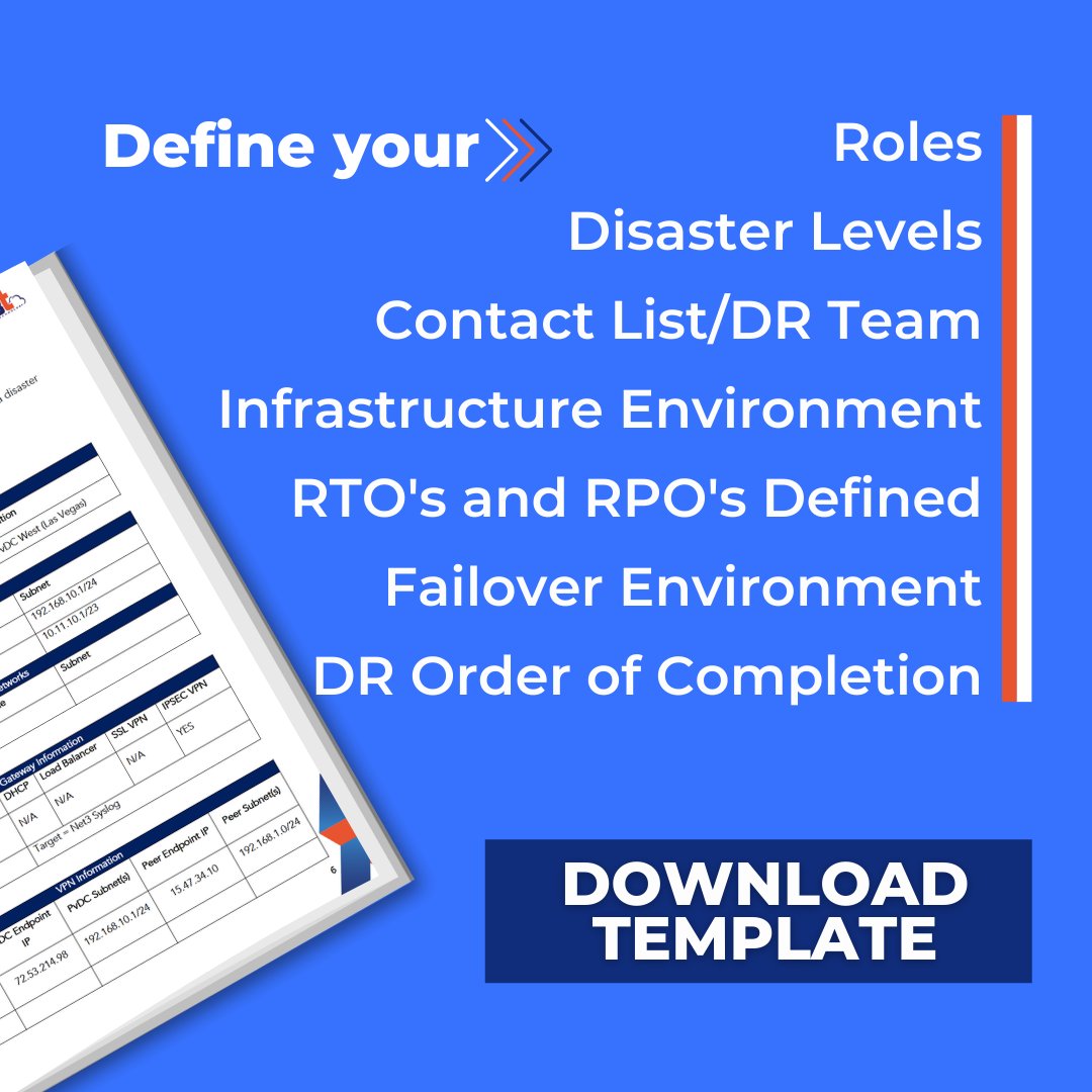 N3TTech's tweet image. Download your free template of our #DisasterRecovery Runbook: ow.ly/gAiQ50Mwgm7 to create your custom blueprint on how to recover quickly and efficiently from a DR event!
#DRaaS #BackupandRecovery #ITstrategy #Cybersecurity