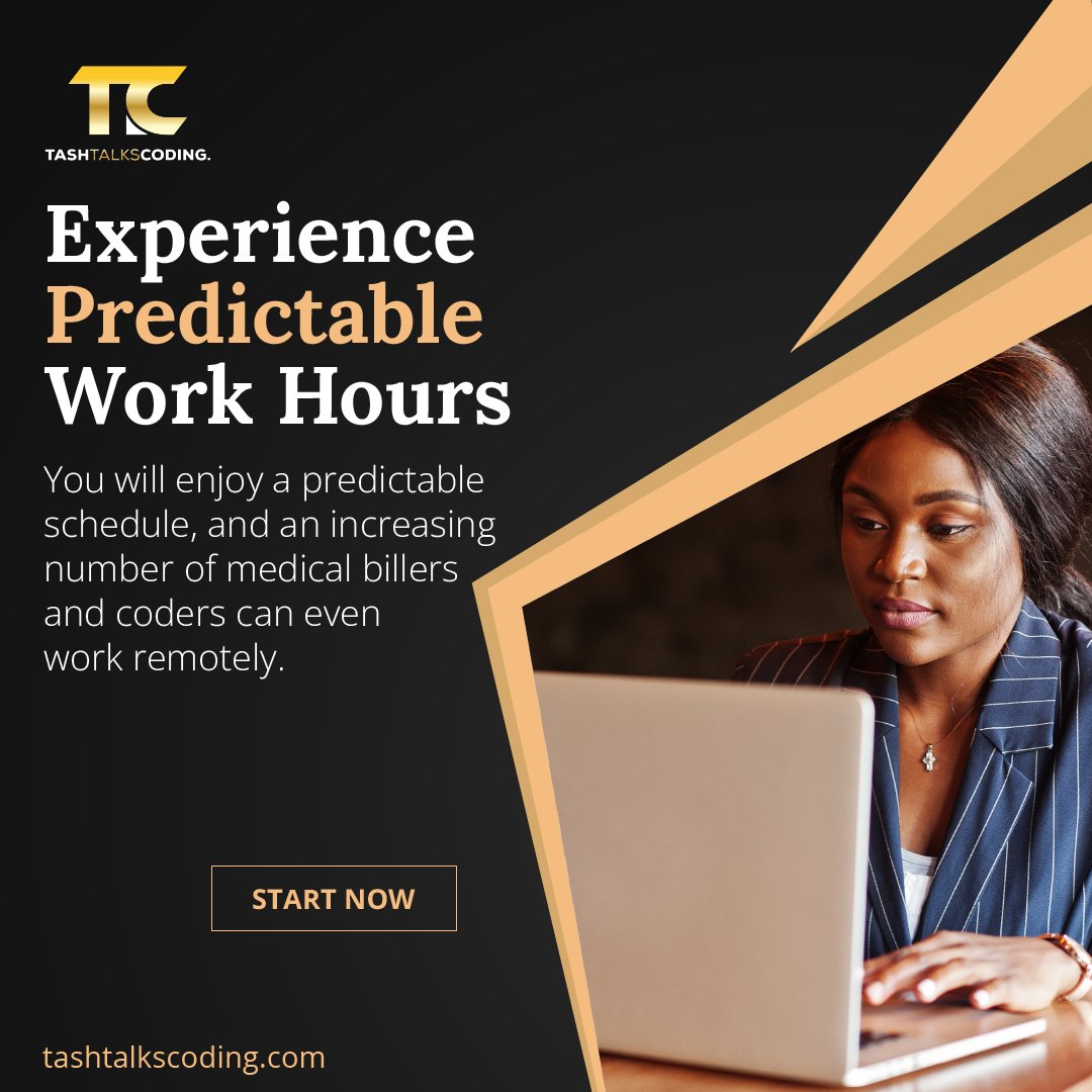 tashtalkscoding's tweet image. You will enjoy a predictable schedule, and an increasing number of medical billers and coders can even work remotely. 
Click the link to find out more: tashtalkscoding.com 🎉
#tashtalkscoding #careeradvancement #6figureincome #careerguide #flexibleschedule #worklifebalanced
