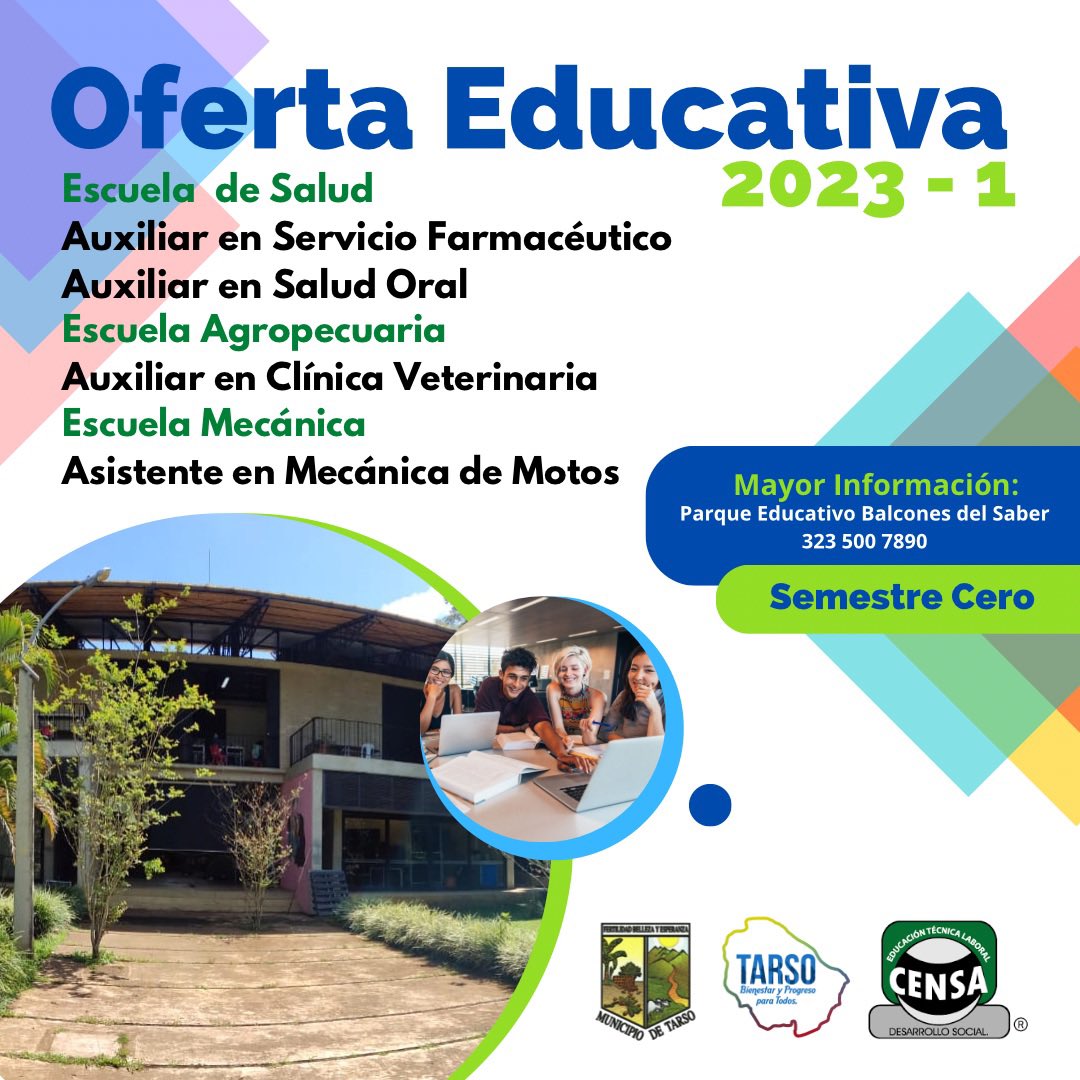 La Administración Municipal a través de la Secretaría de Bienestar Social viene realizando gestiones importantes para traer a la población tarseña una oferta de educación superior con instituciones de calidad.💚🤍❤️

Compartimos la oferta del <a href="/Censamedellin/">censaeducaciontecnica</a> .👏🏾👏🏽👏🏼👏🏻

#Bienestar