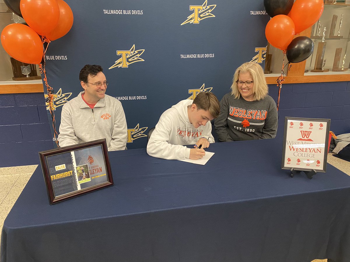 Tallmadge_AD's tweet photo. Congratulations to Caleb Fairhurst on signing his NLI to continue his academic and golf careers at West Virginia Wesleyan College. Looking forward to seeing your future success! #bluedevilpride https://t.co/BPcgFvaYpW