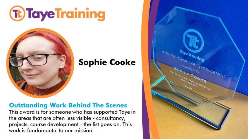 I was so thrilled - and really quite emotional - to win this award at the recent @TayeTraining awards recognising my behind the scenes work. Very proud to be a #Training4Influence facilitator and already loving what 2023 has to bring.