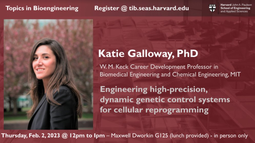 Ramya Deshpande (@desi_ramram) on Twitter photo Excited to kick off this year's #TopicsBioEng by welcoming <a href="/GallowayLabMIT/">Katie Galloway</a> for a talk on Feb 2 @ 12pm in MD G125! Join us for a fantastic talk on "Engineering high-precision, dynamic genetic control systems for cellular reprogramming" - lunch is provided :) Excited to kick off this year's #TopicsBioEng by welcoming <a href="/GallowayLabMIT/">Katie Galloway</a> for a talk on Feb 2 @ 12pm in MD G125! Join us for a fantastic talk on "Engineering high-precision, dynamic genetic control systems for cellular reprogramming" - lunch is provided :)