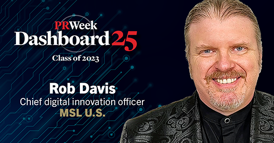 PRWeekUS's tweet image. Rob Davis of @MSL_USA has been named into the Dashboard 25 Class of 2023, congratulations Rob! PRWeek Dashboard 25 celebrates entrepreneurs and experts driving the PR industry forward. fal.cn/3vpGy #PRWeekDashboard25 #commstech #comms #tech
