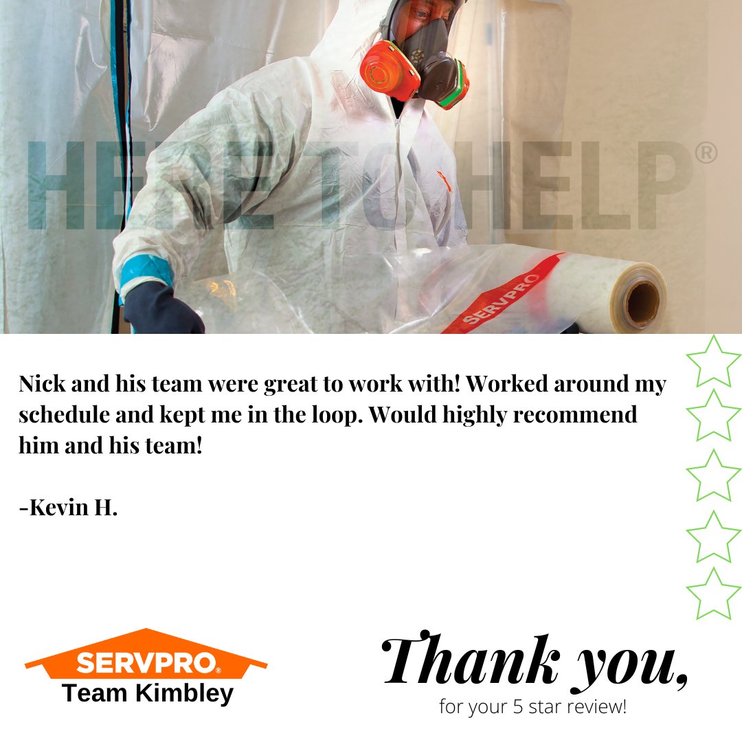 Thank you Kevin for your #5StarReview #SERVPRO #WaterLoss #Mitigation #WinterStormElliott #WaterRestoration