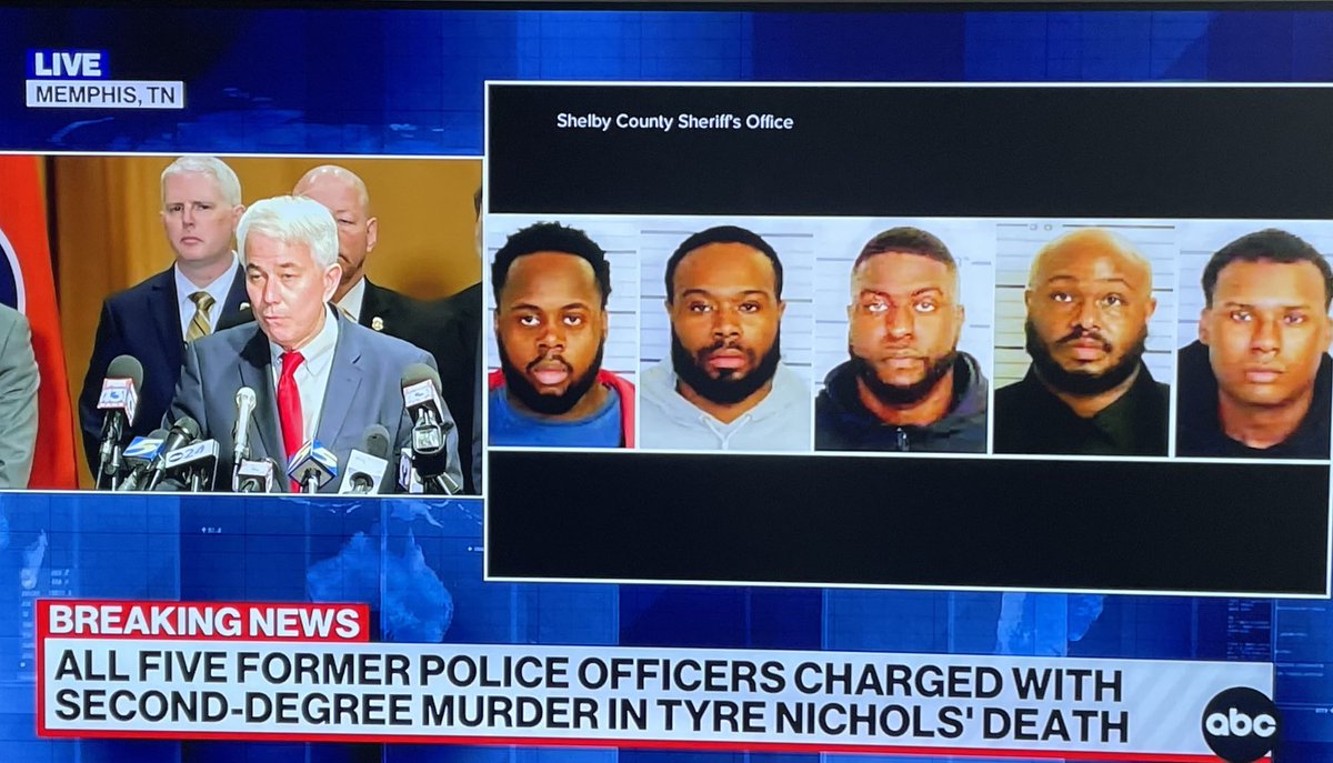 All five #Memphis police officers charged by #ShelbyCounty #DistrictAttorney in death of #TyreNichols