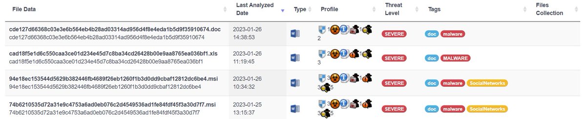 simonroses's tweet image. Our File Threat Intelligence Platform gives you insight of file threats: vulnerabilities, malware indicators, IOC, YARA, similarities, file decomposition and more! Ask info@vulnex.com #FileAnalysis #CyberSecurity #threatintel #BlueTeam #ThreatHunting @BinSecSweeper