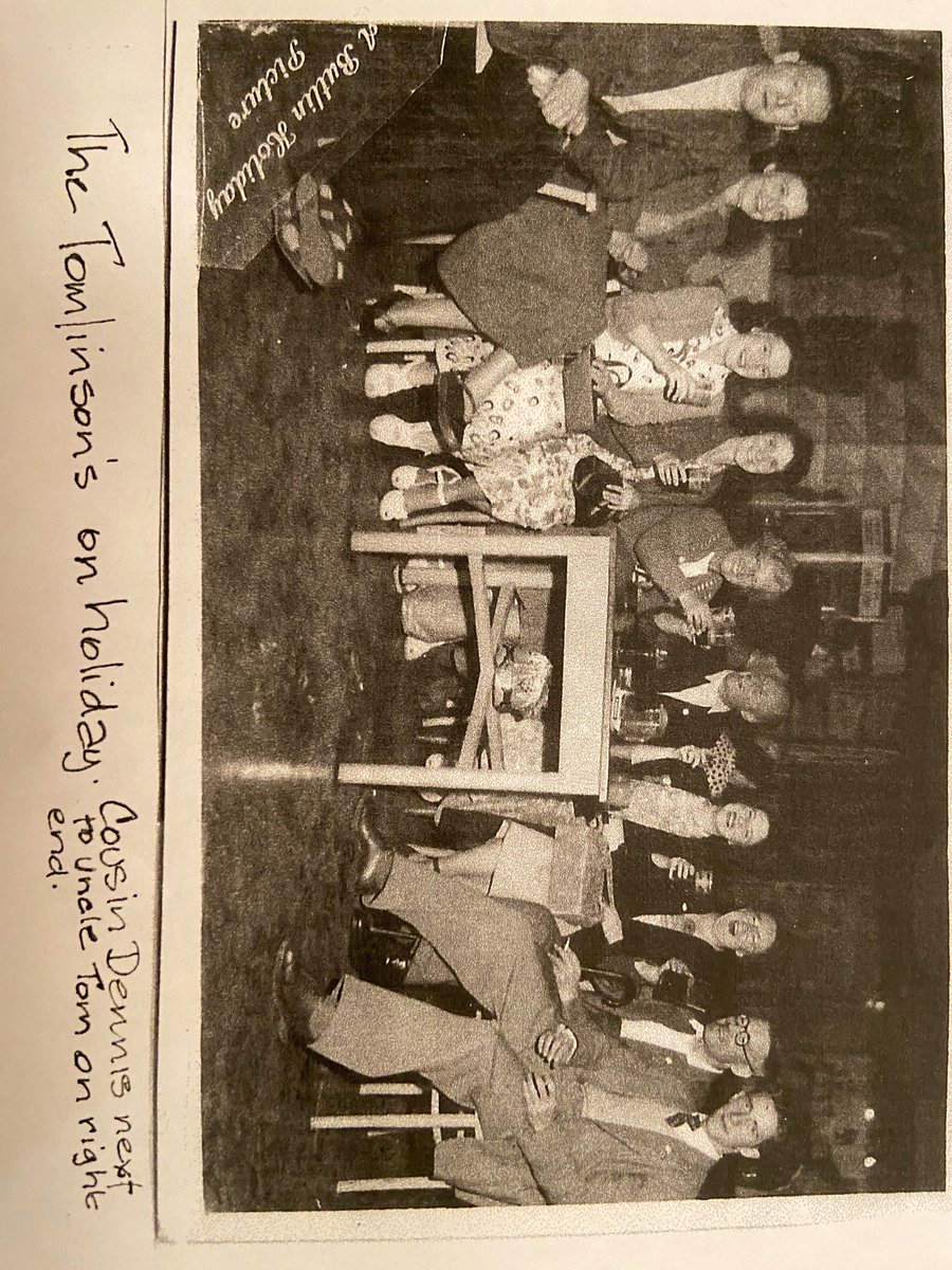 Lambrettakid's tweet photo. @rachel_viollet Hi Rachel, Not sure if you have seen this before? Just found in our family album, Dennis and my dad (John Tomlinson) are cousins, my dad thinks your Grandma may be sat in the middle? They all look like they are having a good time!😀 https://t.co/b3y379cZIh