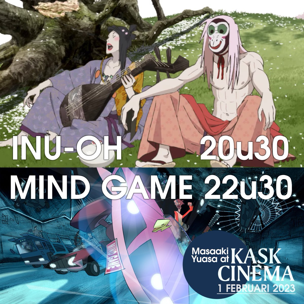 JapanSquare's tweet image. Klaar voor de double bill van Masaaki Yuasa? Op 1 Februari serveert @KASKcinema zowel Inu-Oh als Mind Game. Twee films die tonen waarom Yuasa al twee decennia lang beschouwd wordt als een creatief genie op het vlak van animatie. Tickets &amp;amp; info op kaskcinema.be