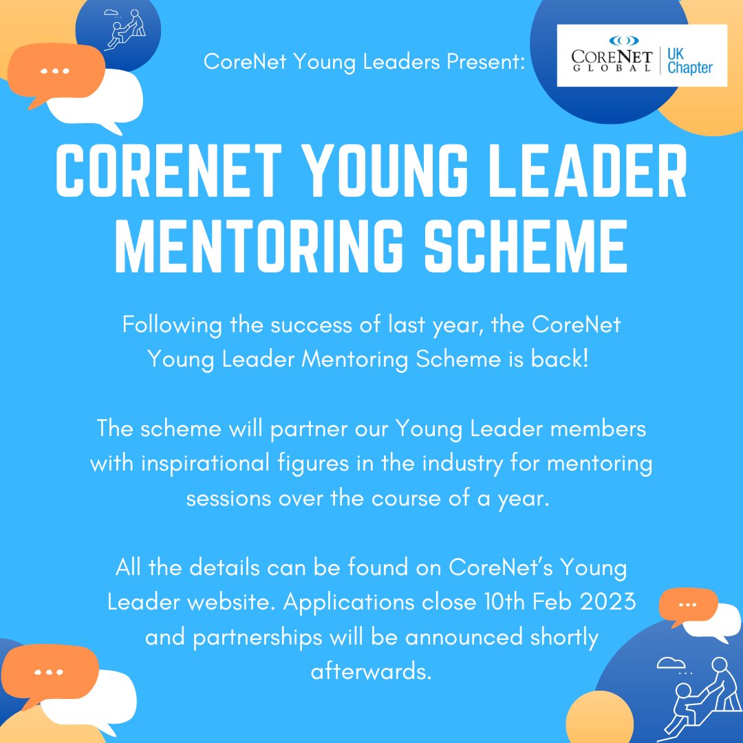 Following the success of last year, the CoreNet Young Leader Mentoring Scheme is re-launching in 2023! 

Find out more on our website - bit.ly/3WBtVyJ

#mentor #mentee #career #CRE