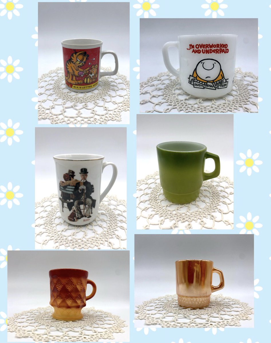 beezyandco's tweet photo. Coffee time! These vintage mugs are ready for your retro inspired coffee bar! Available on @Etsy @beezyandco - link in bio #vintage #etsy #coffee #CoffeeLover #CoffeeTime #CoffeeMugs #ziggy #garfield #fireking #termocrisa #anchorhocking #kimberly #retro #kitchen #kitchendesign https://t.co/WaDoRFopIG