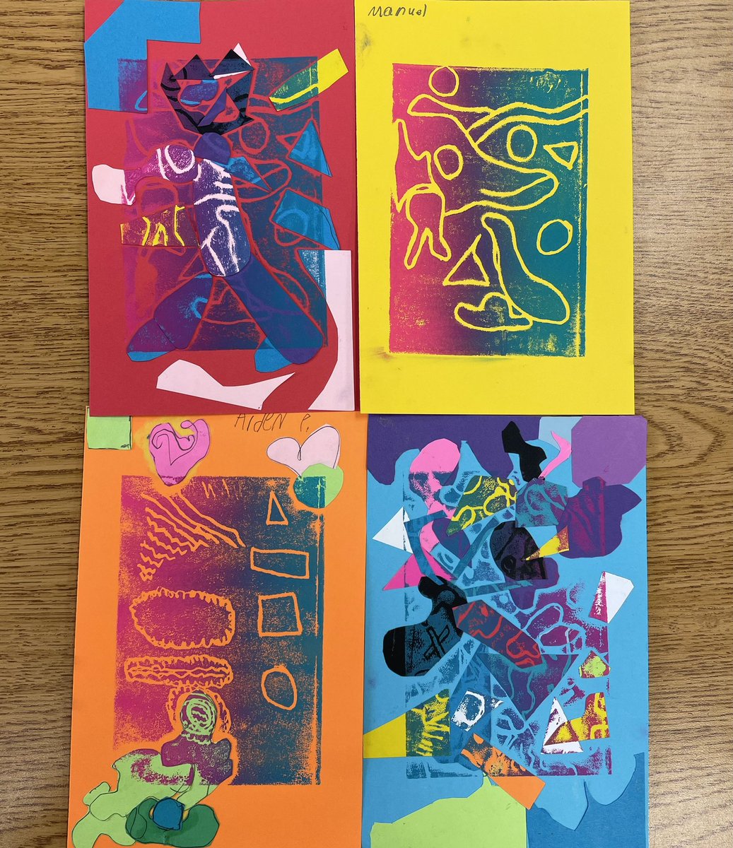 artwithMrsDiaz's tweet photo. Beautiful Rex Ray Inspired Prints by 5th grade. They printed 3 editions - one in their collage paper, and 2 in their desired color paper ✨ #rexray #printmaking #elementaryart #arteducation #collageart #fultonartstrong https://t.co/gI2jhI6tqk