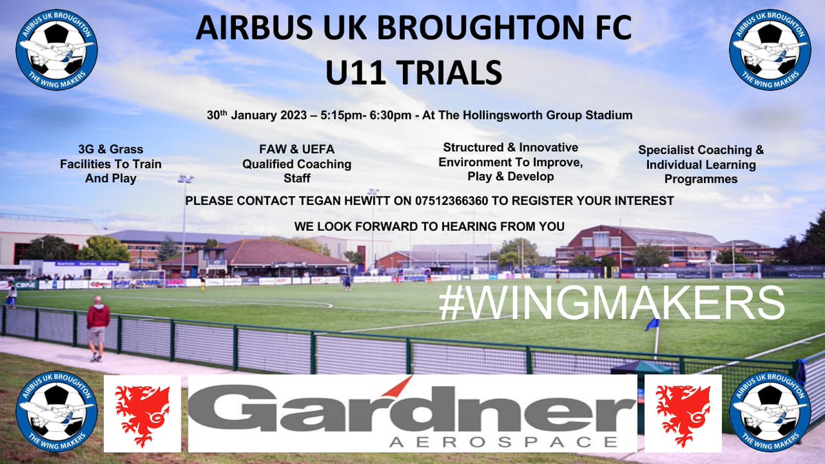 airbusacademy's tweet photo. @airbusacademy U11's are holding trials on Monday 30th January 2023. Please contact Tegan Hewitt on 07512366360 to register your interest #youngwingmakers https://t.co/Nt3XgDZ4tm