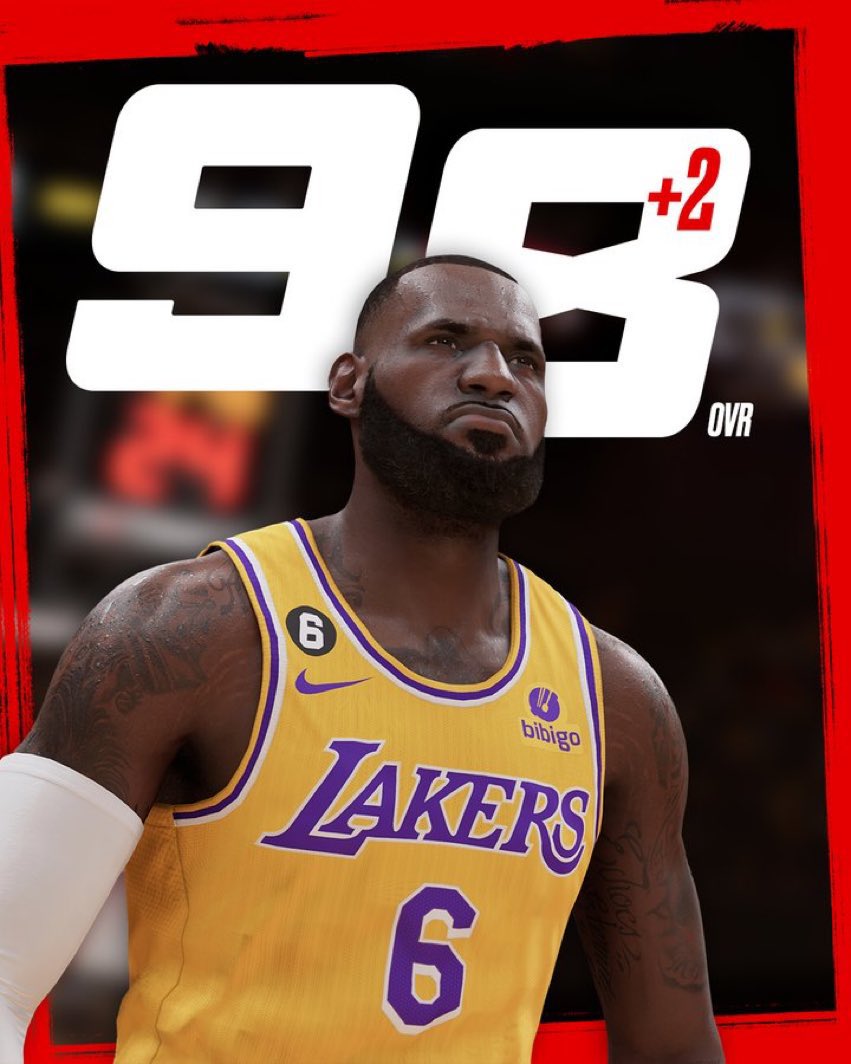 LeBronCaruso's tweet photo. レブロン・ジェームズ氏、38歳にして総合値を98に上げ、NBA全選手Topの総合値に

98に"上げ"ました。38歳にして https://t.co/Qfyn6fnp1E