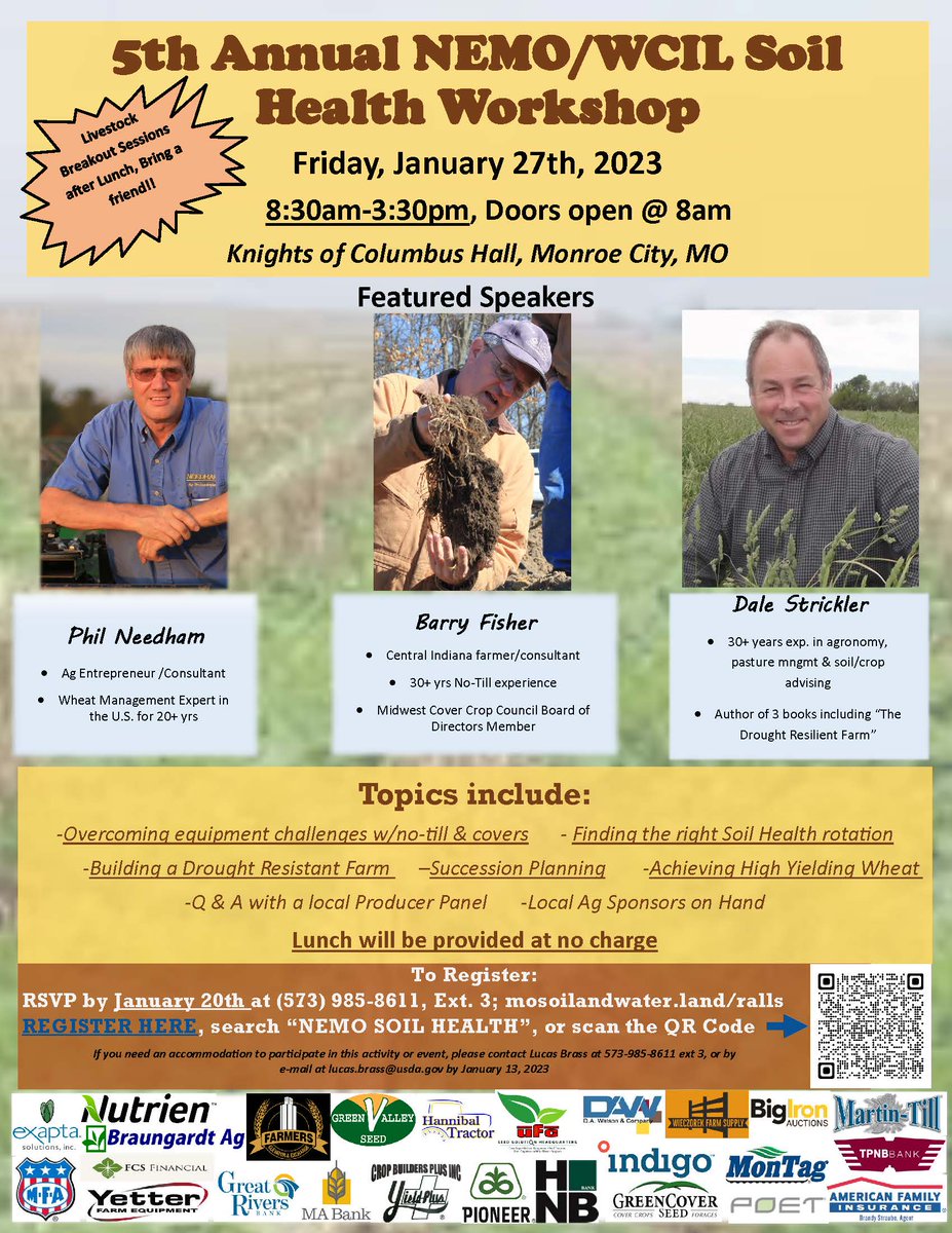 Come join us for the 5th annual NEMO/WCIL Soil Health Workshop
