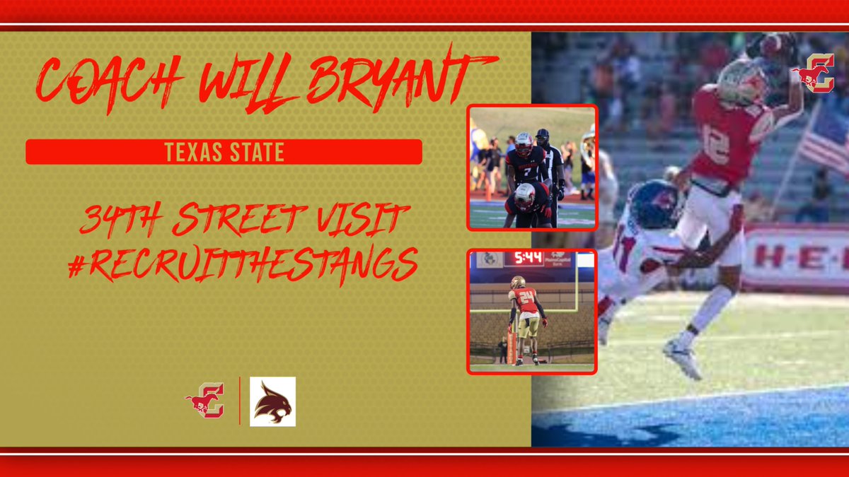 Coach_MacSAGU's tweet photo. Shoutout to @CoachWillBryant for the in person #34ThStreetCheckIn on the Mustangs! Means a lot knowing you could come by ANY school in the BEST state for football and you came by ours, thank you!
@TXSTATEFOOTBALL
#reCrUitTheStangs https://t.co/4WR7sGsatt