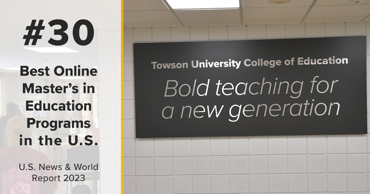 Towson University College of Education (@towsoncoe) on Twitter photo This week, <a href="/USNewsEducation/">U.S. News Education</a> announced the 2023 #BestOnlinePrograms and we’re #30. #TUproud towson.edu/news/2023/us-n… This week, <a href="/USNewsEducation/">U.S. News Education</a> announced the 2023 #BestOnlinePrograms and we’re #30. #TUproud towson.edu/news/2023/us-n…
