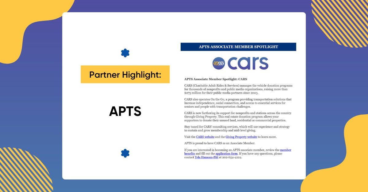 charitableauto's tweet photo. Thank you so much, @aptstweet (APTS), for featuring CARS in your newsletter! We are honored and grateful for the opportunity to share our #VehicleDonationProgram with you and your readers π€
#NewsletterFeature #CARS4Good https://t.co/mB616iqNfv