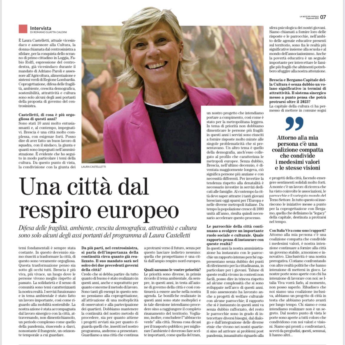 #Brescia > una città dal respiro europeo <a href="/VdP_Brescia/">La Voce del Popolo</a> #castellettisindaca