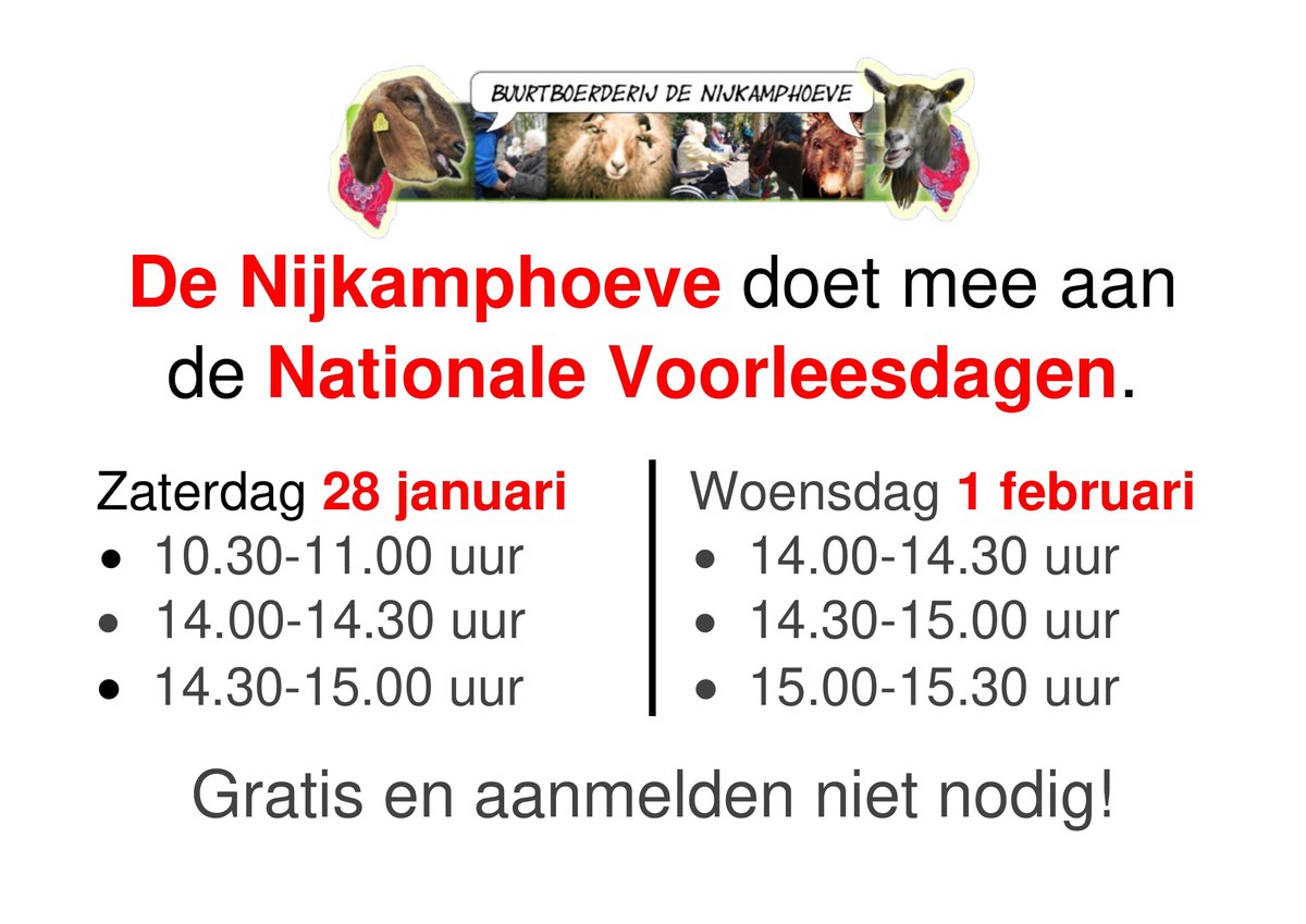 DeNijkamphoeve's tweet photo. Het zijn de Nationale @Voorleesdagen. Vandaag op BuurtBoerderij De Nijkamphoeve 3 voorleessessies voor peuters en kleuters. 10.30-11.00, 14.00-14.30 en 14.30-15.00 uur. Toegang  gratis, aanmelden niet nodig. https://t.co/3zlwN6efzx