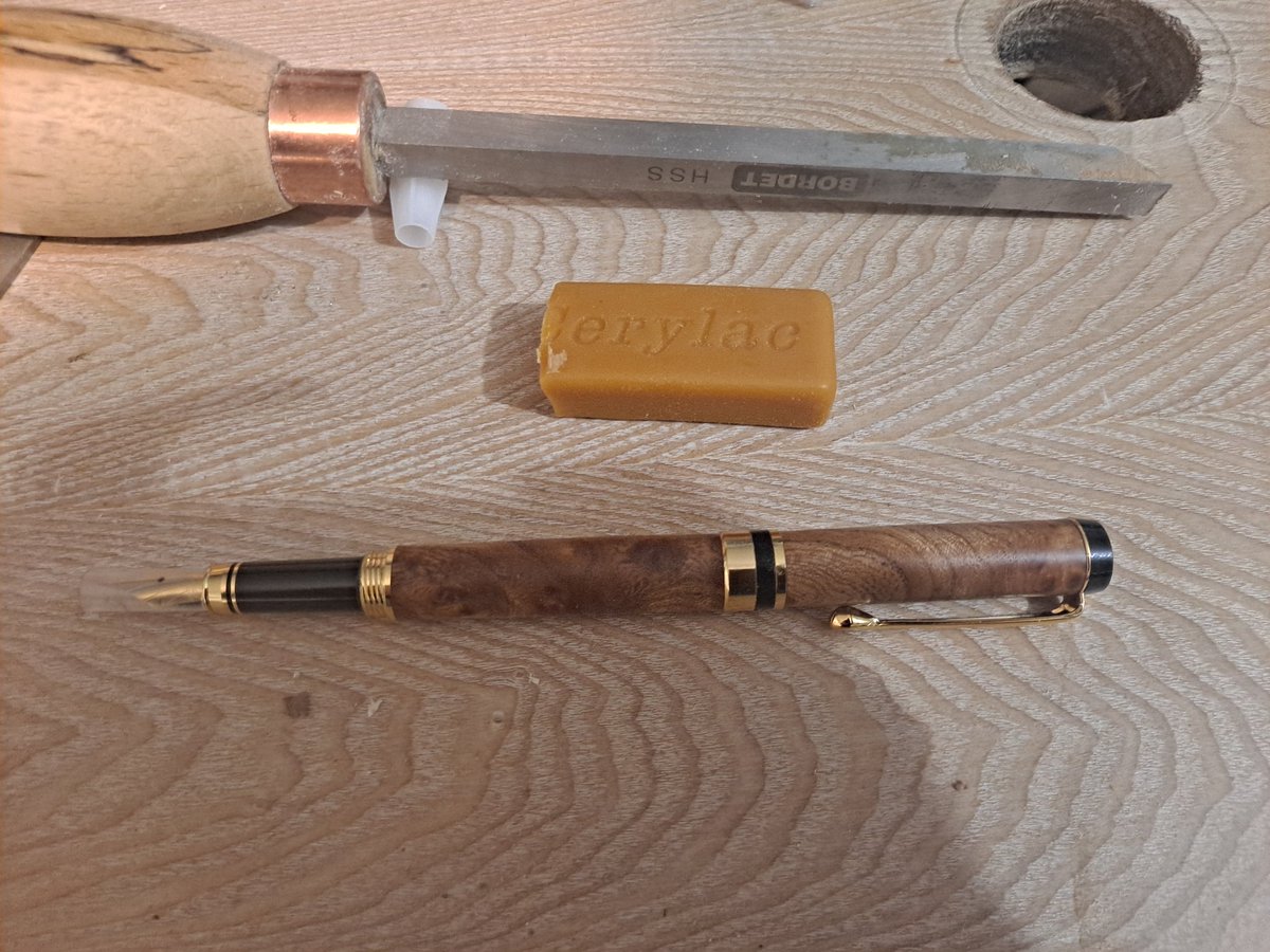 Homemade fountain pen, elm burl. Still 24K gold plating