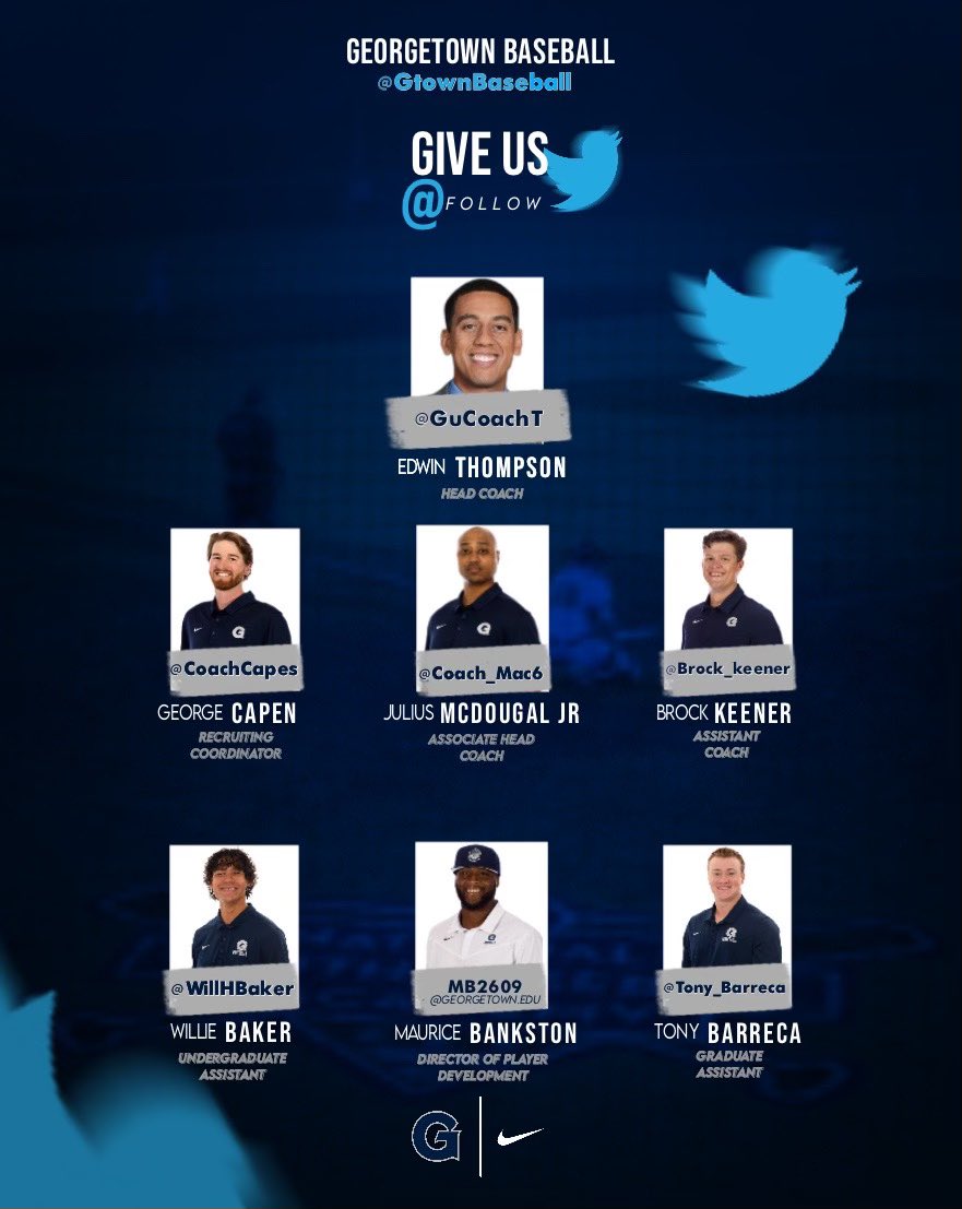 GUCoachT's tweet photo. If you want to keep up with @GtownBaseball and our entire staff let’s give my guys a follow. 
I heard @CoachCapes has some 🔥 new photos to share!
#DreamBig https://t.co/rAZZ5ssS2L